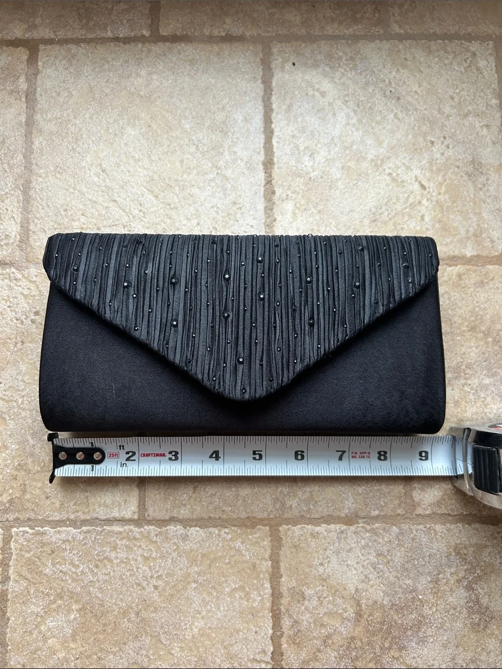 Black Beaded Envelope Clutch with Detachable Chain